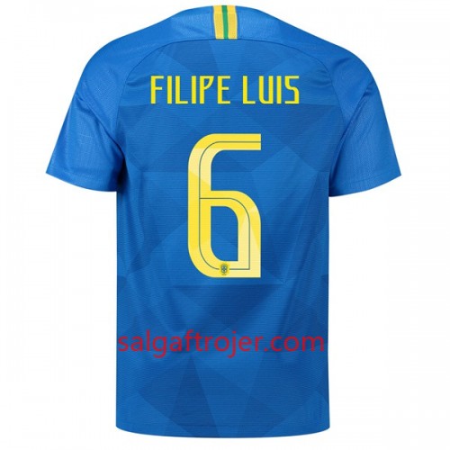 Brasilien Fodboldtrøjer Filipe Luis 6 Udebanesæt VM 2018 Brasilien Fodboldtrøjer Filipe Luis 6 Udebanesæt VM 2018
